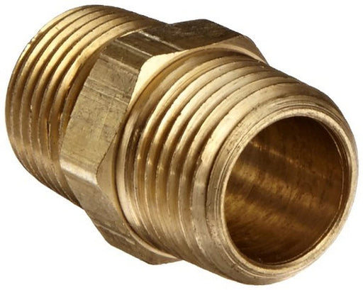 Brass Pipe Fitting, Hex Nipple, 1/2" x 1/2" NPT Male Pipe